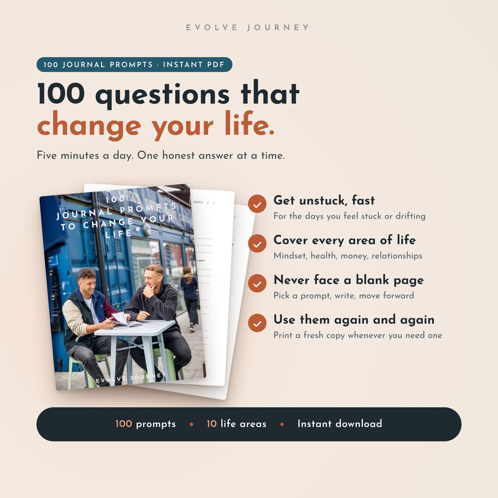 100 Journal Prompts to Change Your Life printable PDF: 100 prompts across 10 life areas, instant download