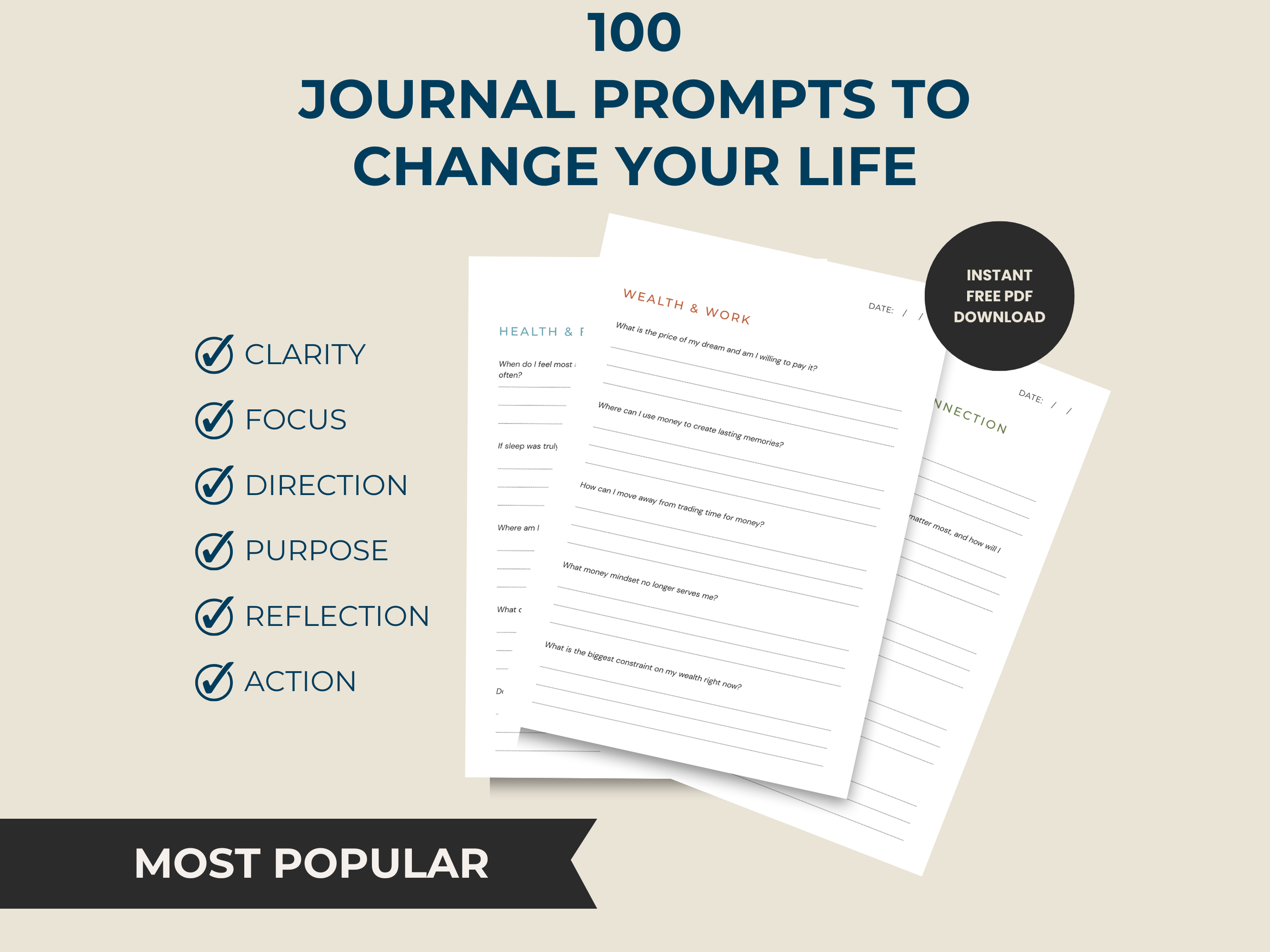100 Journal Prompts to Change Your Life (Digital Download) | Evolve Journey