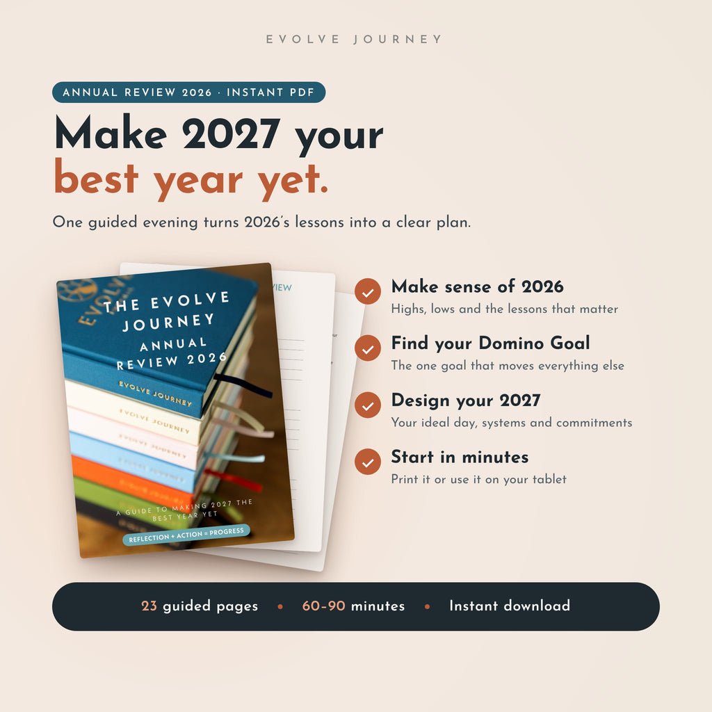 Annual Review 2026 printable PDF workbook: make 2027 your best year yet, 23 guided pages, 60-90 minutes, instant download