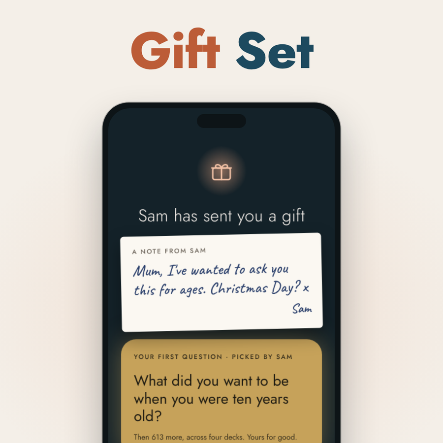 Conversation Cards gift set: a gift opened on a phone