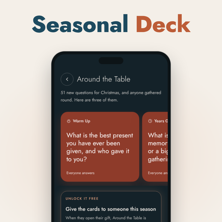 Conversation Cards seasonal deck on a phone